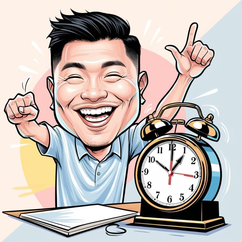 entrepreneur - good habits - asian man with clock as a sign of promptness