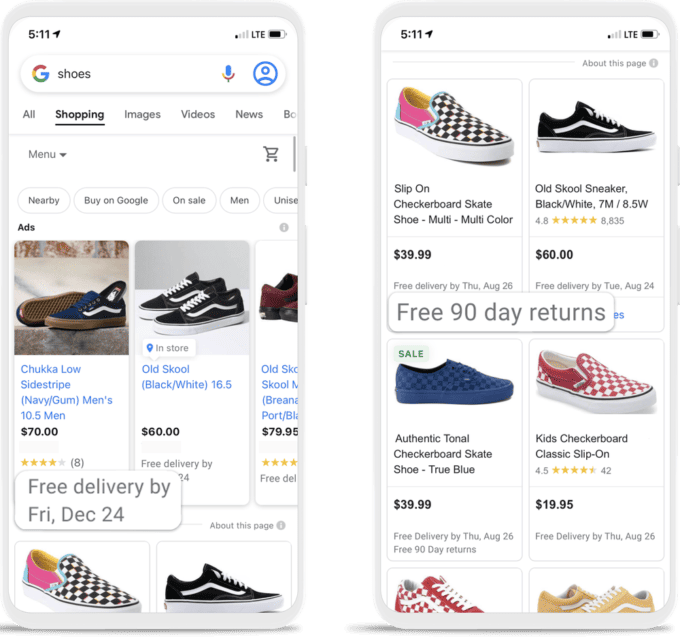 New Shipping and Return Annotations in Search Results in Google Search