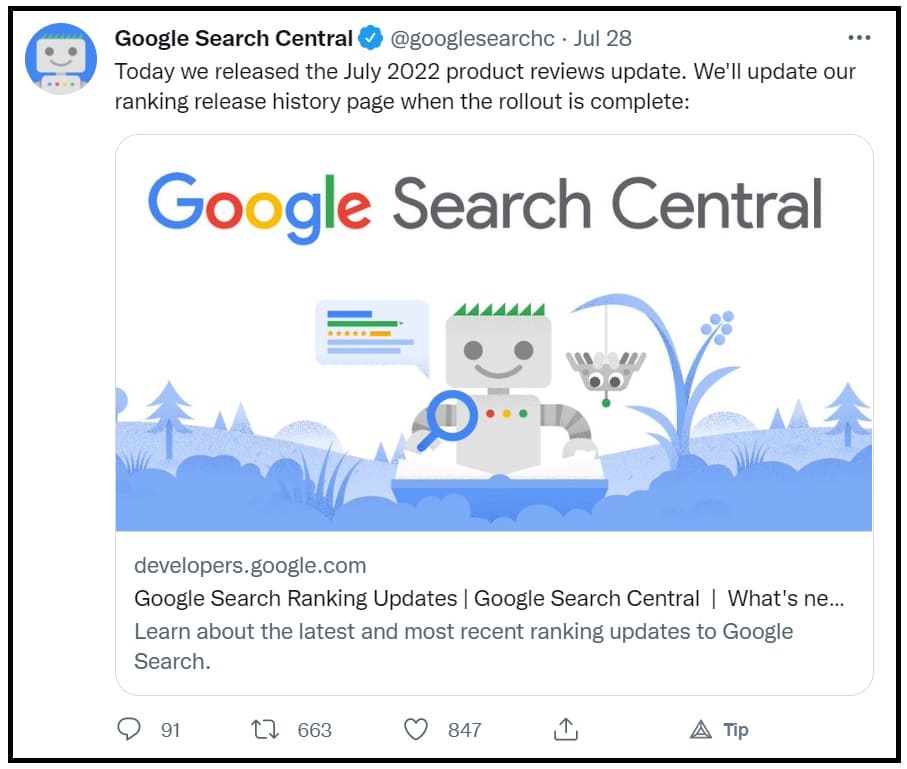 July 2022 Google Product Review Algorithm Update Released