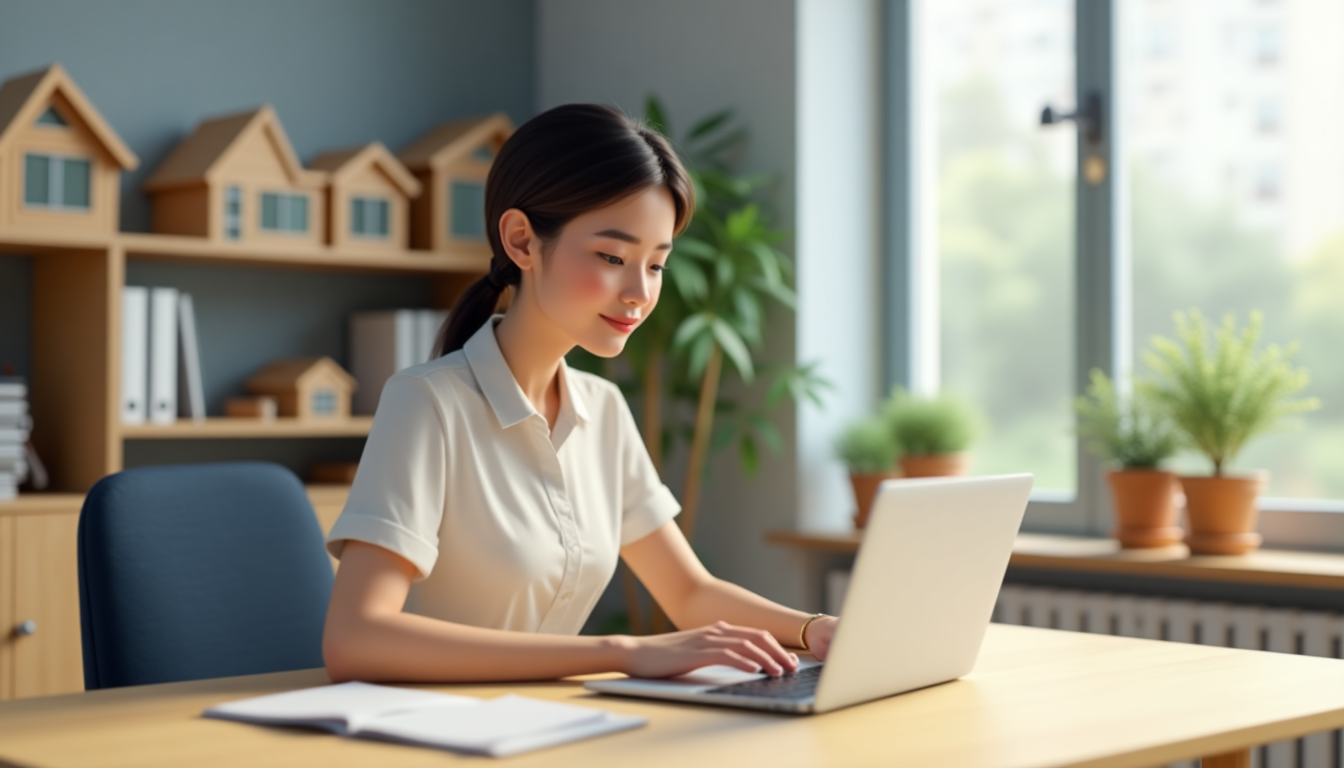 real estate office with background of house models